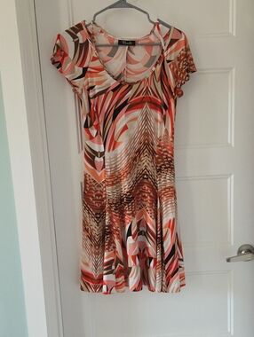 Bali Coral, Pink & Brown Printed Short-Sleeve Mini Dress